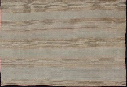 Vintage Turkish Flat - Weave Muted Colored Kilim in Taupe, Brown and Light Blue. Minimalist design Kilim from Turkey, rug EN - 051, country of origin / type: Turkey / Kilim, circa 1950 This vintage flat - woven Kilim features a minimalist design r... - Keivan Woven ArtsEN - 051 - 12713Rug