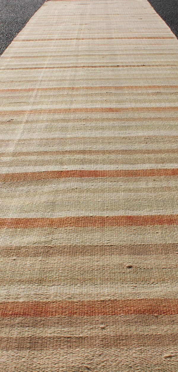 Vintage Turkish Kilim Runner with a Stripe and Modern Design Vintage Turkish Kilim runner with a stripe and modern design Minimalist stripe design Kilim runner from Turkey, rug en - 10, country of origin / type: Turkey / Kilim, circa 1950 Th... - Keivan Woven ArtsEN - 10 - 12243Rug