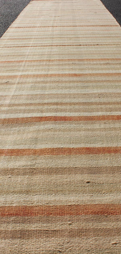 Vintage Turkish Kilim Runner with a Stripe and Modern Design Vintage Turkish Kilim runner with a stripe and modern design Minimalist stripe design Kilim runner from Turkey, rug en - 10, country of origin / type: Turkey / Kilim, circa 1950 Th... - Keivan Woven ArtsEN - 10 - 12243Rug