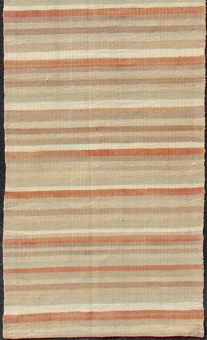 Vintage Turkish Kilim Runner with a Stripe and Modern Design Vintage Turkish Kilim runner with a stripe and modern design Minimalist stripe design Kilim runner from Turkey, rug en - 10, country of origin / type: Turkey / Kilim, circa 1950 Th... - Keivan Woven ArtsEN - 10 - 12243Rug