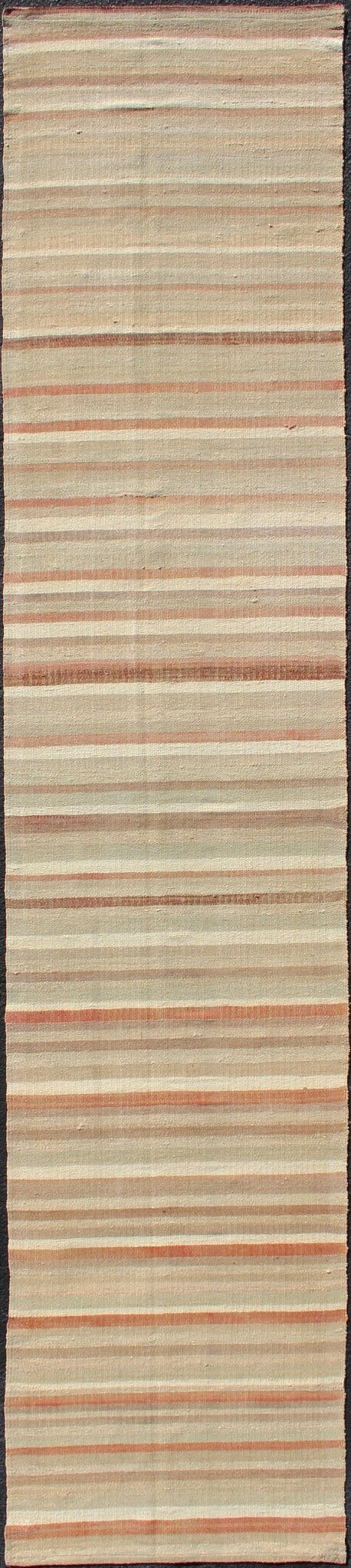 Vintage Turkish Kilim Runner with a Stripe and Modern Design Vintage Turkish Kilim runner with a stripe and modern design Minimalist stripe design Kilim runner from Turkey, rug en - 10, country of origin / type: Turkey / Kilim, circa 1950 Th... - Keivan Woven ArtsEN - 10 - 12243Rug