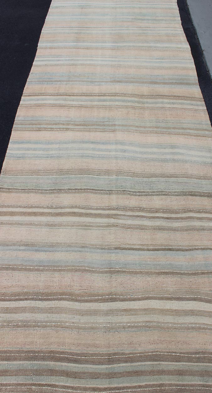Striped Hand Woven Flat - Weave Vintage Turkish Kilim Wide Runner With Light Colors kwarugs Stripe design Kilim runner from Turkey, Keivan Woven Arts / rug en - 1003, country of origin / type: Turkey / Kilim, circa 1950 striped flat - weave... - Keivan Woven ArtsEN - 1003 - 11469Rug