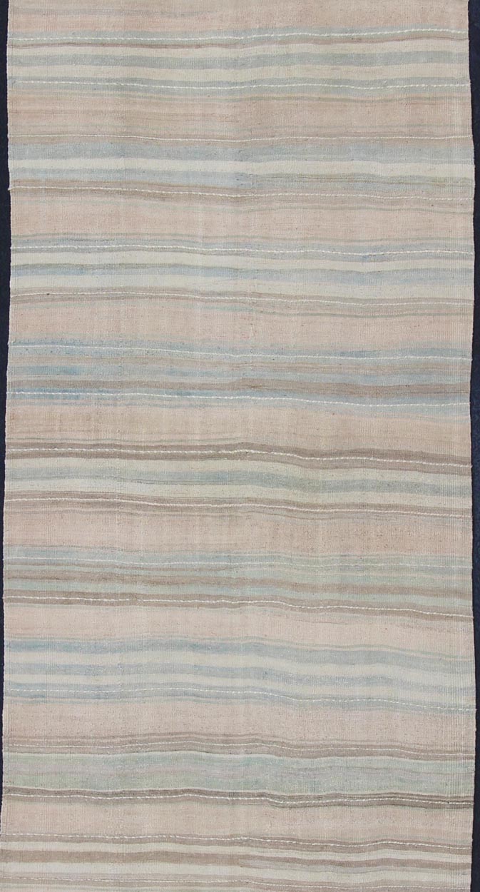 Striped Hand Woven Flat - Weave Vintage Turkish Kilim Wide Runner With Light Colors kwarugs Stripe design Kilim runner from Turkey, Keivan Woven Arts / rug en - 1003, country of origin / type: Turkey / Kilim, circa 1950 striped flat - weave... - Keivan Woven ArtsEN - 1003 - 11469Rug