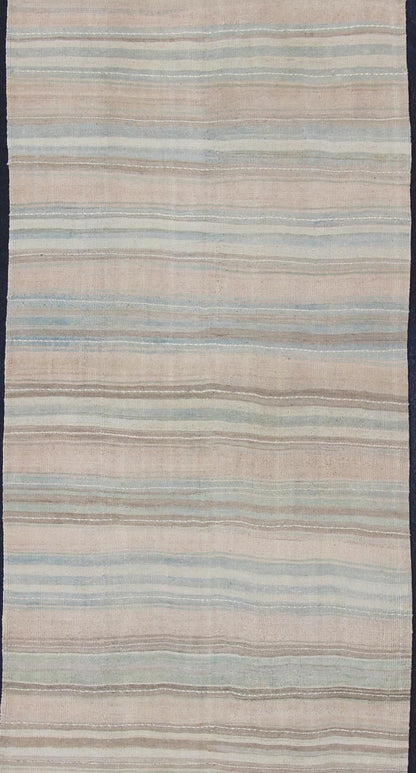 Striped Hand Woven Flat - Weave Vintage Turkish Kilim Wide Runner With Light Colors kwarugs Stripe design Kilim runner from Turkey, Keivan Woven Arts / rug en - 1003, country of origin / type: Turkey / Kilim, circa 1950 striped flat - weave... - Keivan Woven ArtsEN - 1003 - 11469Rug