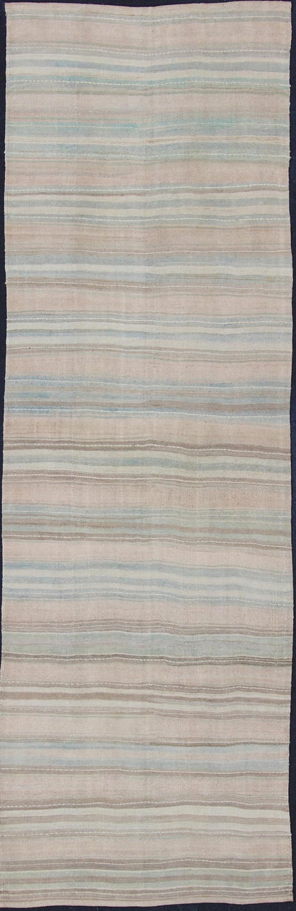 Striped Hand Woven Flat - Weave Vintage Turkish Kilim Wide Runner With Light Colors kwarugs Stripe design Kilim runner from Turkey, Keivan Woven Arts / rug en - 1003, country of origin / type: Turkey / Kilim, circa 1950 striped flat - weave... - Keivan Woven ArtsEN - 1003 - 11469Rug