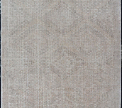 Vintage Turkish Embroidered Flat - Weave Rug With Faint Diamond Design Geometric design vintage Kilim rug from Turkey in neutral, muted tones, Keivan Woven Arts rug/EN - 1031, country of origin / type: Turkey / Kilim, circa 1940. Featuring a ... - Keivan Woven ArtsEN - 1031 - 14400Rug
