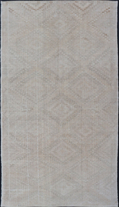 Vintage Turkish Embroidered Flat - Weave Rug With Faint Diamond Design Geometric design vintage Kilim rug from Turkey in neutral, muted tones, Keivan Woven Arts rug/EN - 1031, country of origin / type: Turkey / Kilim, circa 1940. Featuring a ... - Keivan Woven ArtsEN - 1031 - 14400Rug