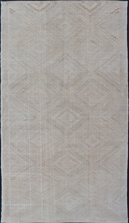 Vintage Turkish Embroidered Flat - Weave Rug With Faint Diamond Design Geometric design vintage Kilim rug from Turkey in neutral, muted tones, Keivan Woven Arts rug/EN - 1031, country of origin / type: Turkey / Kilim, circa 1940. Featuring a ... - Keivan Woven ArtsEN - 1031 - 14400Rug