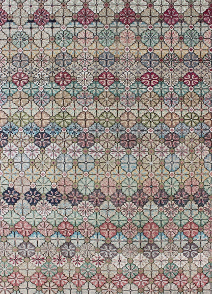 Keivan Woven Arts Mid - Century Modern, Vintage Rug in Multi Colors in Modern Design EN - 1038 Mid - Century Modern Turkish Rug, Vintage Modern Carpet in Multi Colors Mid - Century Modern Turkish Carpet Rendered in diamond shapes with a spotted and ... - Keivan Woven ArtsEN - 1038 - 4880Rug