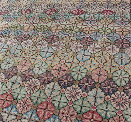 Keivan Woven Arts Mid - Century Modern, Vintage Rug in Multi Colors in Modern Design EN - 1038 Mid - Century Modern Turkish Rug, Vintage Modern Carpet in Multi Colors Mid - Century Modern Turkish Carpet Rendered in diamond shapes with a spotted and ... - Keivan Woven ArtsEN - 1038 - 4880Rug
