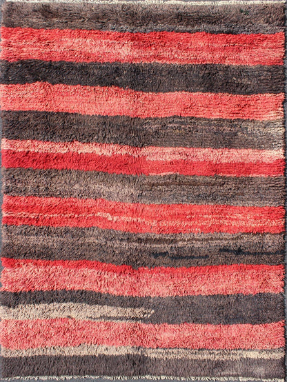 Vintage Tulu rug from Turkey in charcoal and red with stripe design, Minimalist design. Vintage Tulu rug from Turkey in charcoal and red with stripe design, Minimalist design, Keivan Woven Arts/ rug EN - 1042, country of origin / type: Turkey / Tu... - Keivan Woven ArtsEN - 1042 - 4466Rug