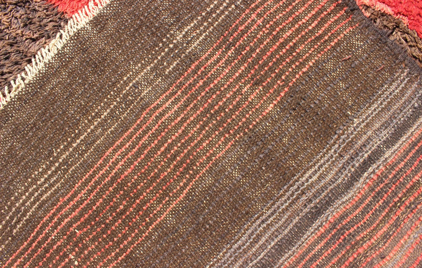 Vintage Tulu rug from Turkey in charcoal and red with stripe design, Minimalist design. Vintage Tulu rug from Turkey in charcoal and red with stripe design, Minimalist design, Keivan Woven Arts/ rug EN - 1042, country of origin / type: Turkey / Tu... - Keivan Woven ArtsEN - 1042 - 4466Rug