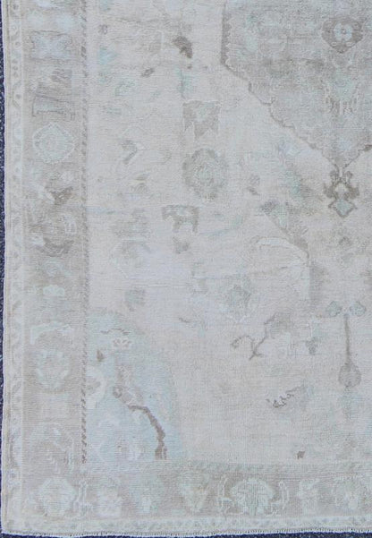 Muted Layered Medallion Vintage Turkish Oushak Rug in Taupe, Lt Blue, and Brown Muted medallion sub - geometric vintage Turkish Oushak tug in taupe, light blue, brown, Keivan Woven Arts / rug EN - 1057, country of origin / type: Turkey / Oushak, ci... - Keivan Woven ArtsEN - 1057 - 6616Rug