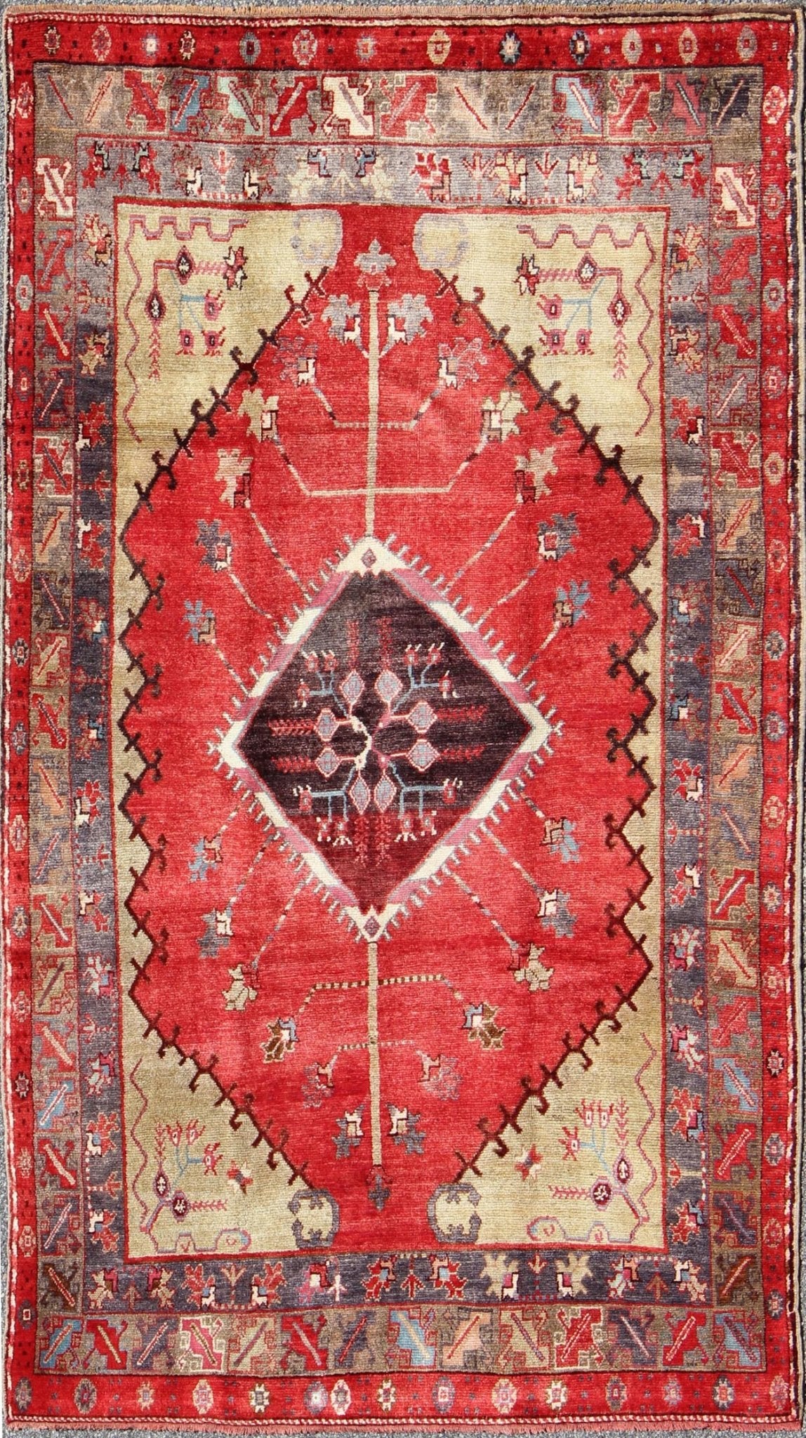Antique Turkish Oushak Carpet with Saw - Toothed Diamond Medallion in Deep Colors Antique Turkish Oushak Carpet rug/en - 3451 origin/turkey kwarugs The unique, elongated size of this Turkish carpet is enhanced by its use of exquisite design and d... - Keivan Woven ArtsEN - 1065 - 4472Rug