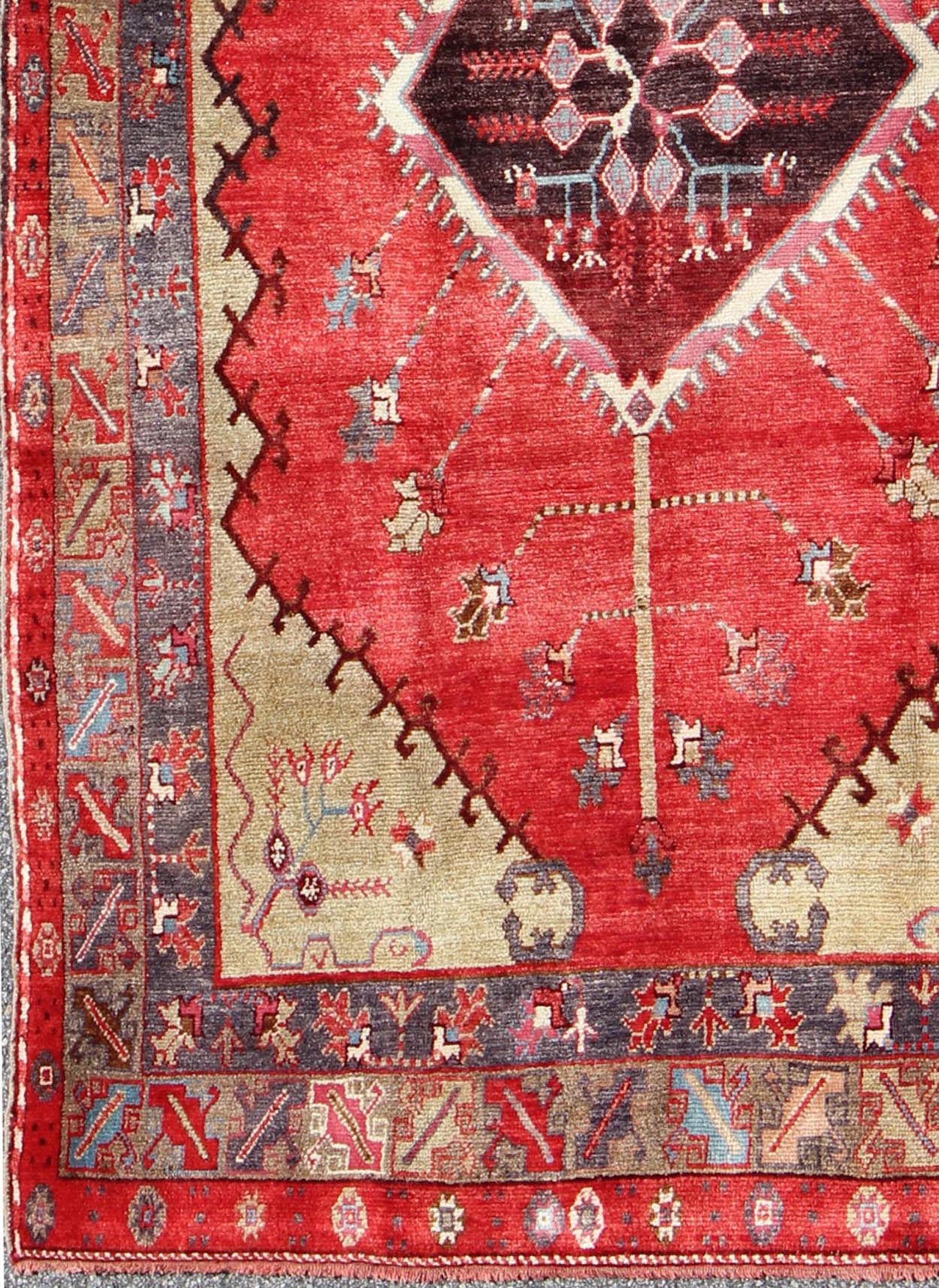 Antique Turkish Oushak Carpet with Saw - Toothed Diamond Medallion in Deep Colors Antique Turkish Oushak Carpet rug/en - 3451 origin/turkey kwarugs The unique, elongated size of this Turkish carpet is enhanced by its use of exquisite design and d... - Keivan Woven ArtsEN - 1065 - 4472Rug