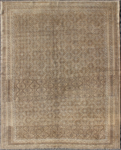 Rare Turkish Rug with Brown and Neutral Colors This piece is an impressive patterned and geometric rug that was handwoven during the first part of the 20th Century in Turkey. With an all - over diamond and lattice design, the color palette and des... - Keivan Woven ArtsEN - 1085 - 5448Rug