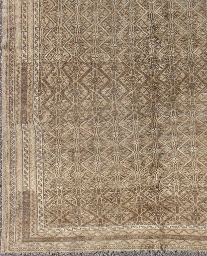 Rare Turkish Rug with Brown and Neutral Colors This piece is an impressive patterned and geometric rug that was handwoven during the first part of the 20th Century in Turkey. With an all - over diamond and lattice design, the color palette and des... - Keivan Woven ArtsEN - 1085 - 5448Rug