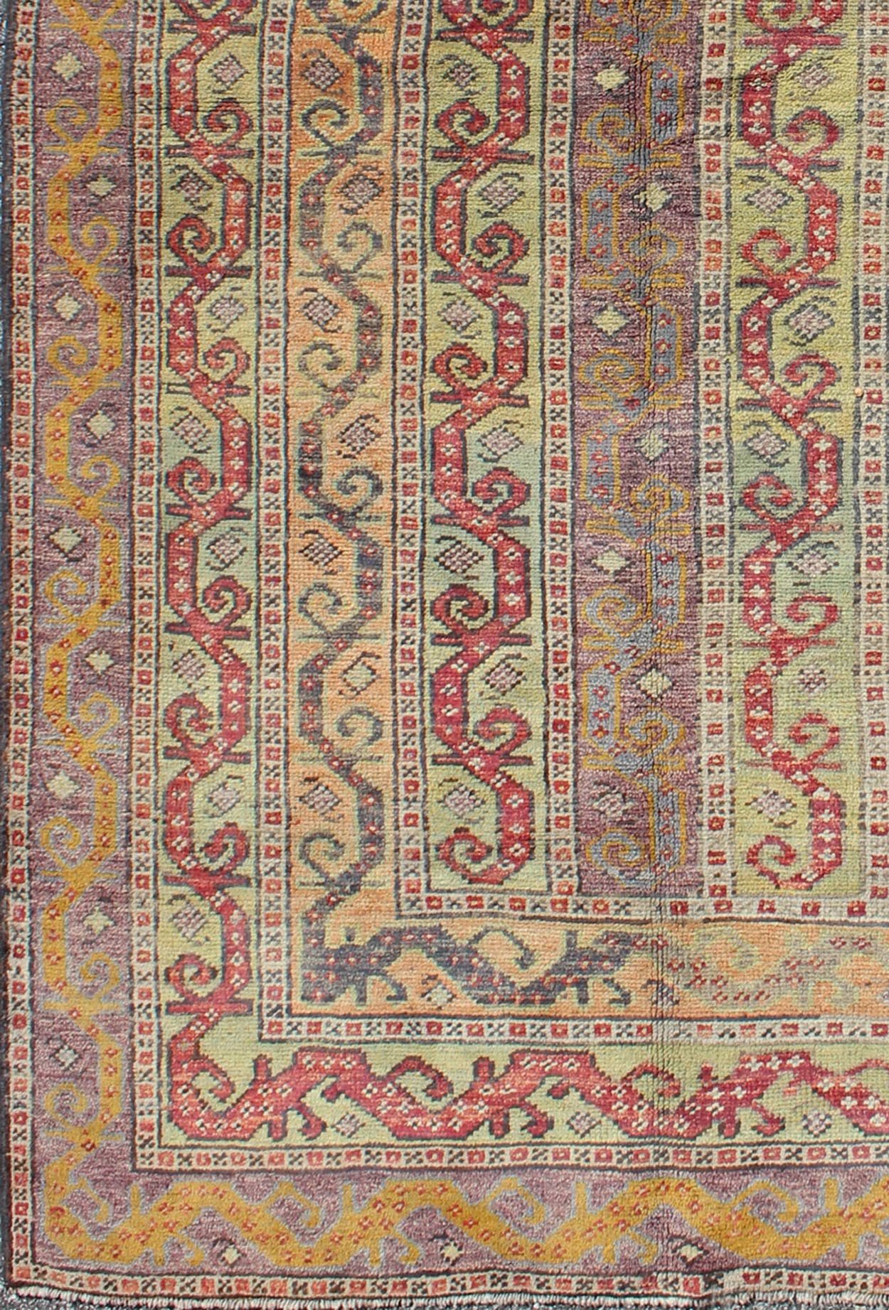 Antique Turkish Rug With Vertical Stripe Design in Light Green, Red, Light Orange and Purple. Measures: 3'7 x 6'6. With a multitude of stacking frames, the striking design as well as the unique color combination, this unique Turkish rug... - Keivan Woven ArtsEN - 1107 - 5283Rug