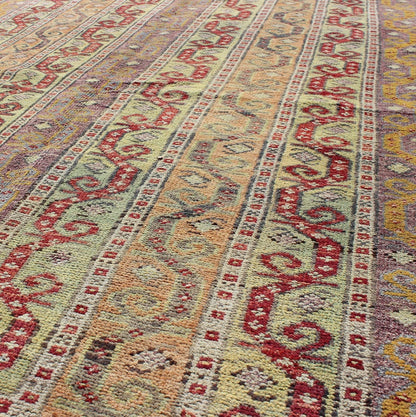 Antique Turkish Rug With Vertical Stripe Design in Light Green, Red, Light Orange and Purple. Measures: 3'7 x 6'6. With a multitude of stacking frames, the striking design as well as the unique color combination, this unique Turkish rug... - Keivan Woven ArtsEN - 1107 - 5283Rug