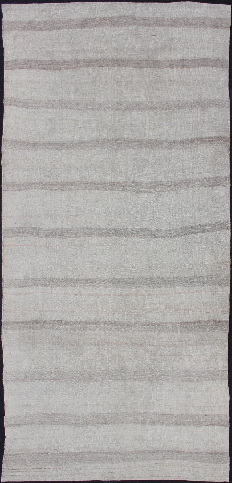 Vintage Turkish Kilim Runner with Stripes in Light Taupe and Gray Tones Vintage Turkish Kilim Runner with Stripes in Light Taupe and Gray Tones. Stripe design Kilim in cream and gray, Keivan Woven Arts / rug EN - 111, country of origin / type: Tur... - Keivan Woven ArtsEN - 111 - 12717Rug