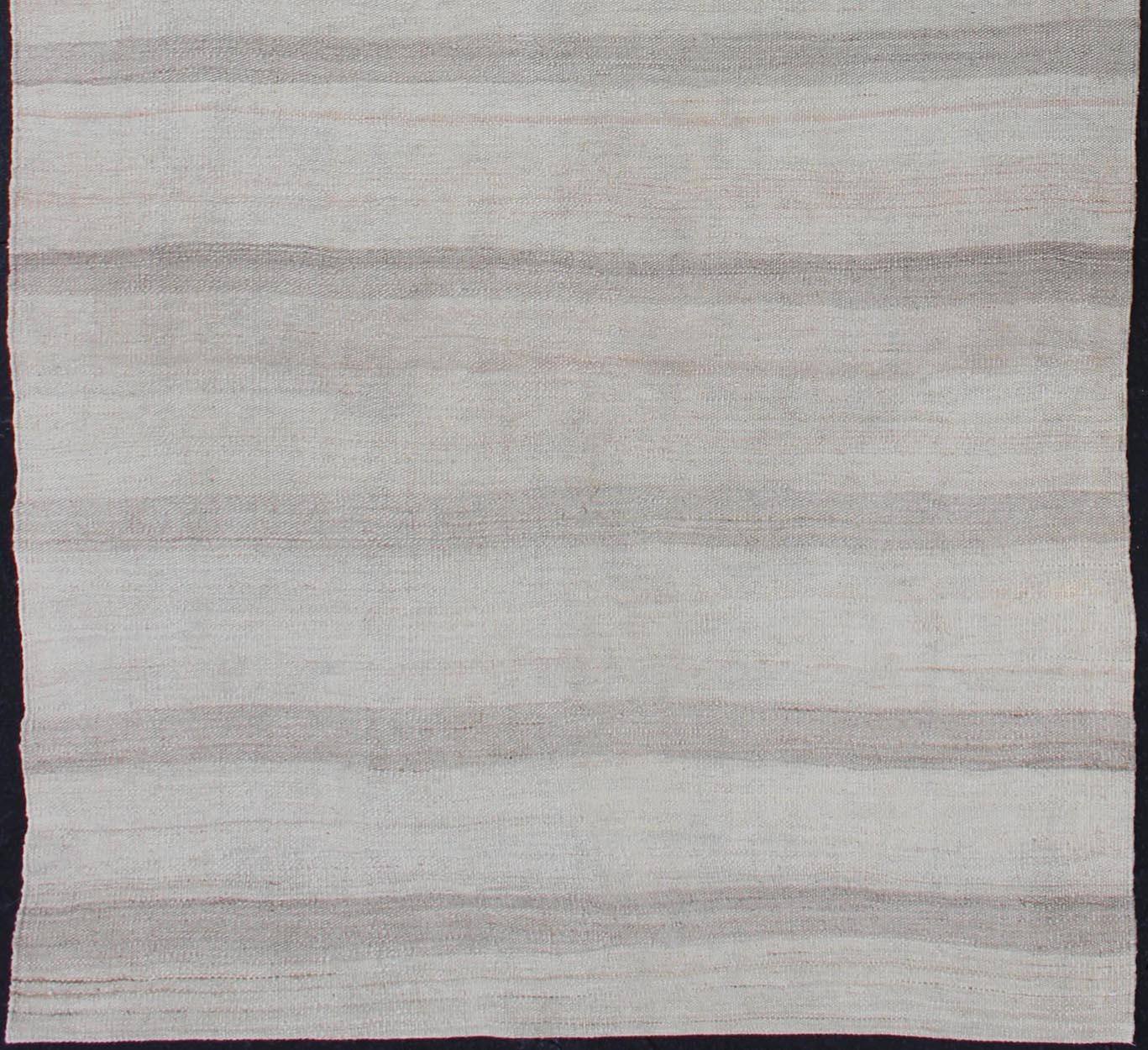 Vintage Turkish Kilim Runner with Stripes in Light Taupe and Gray Tones Vintage Turkish Kilim Runner with Stripes in Light Taupe and Gray Tones. Stripe design Kilim in cream and gray, Keivan Woven Arts / rug EN - 111, country of origin / type: Tur... - Keivan Woven ArtsEN - 111 - 12717Rug