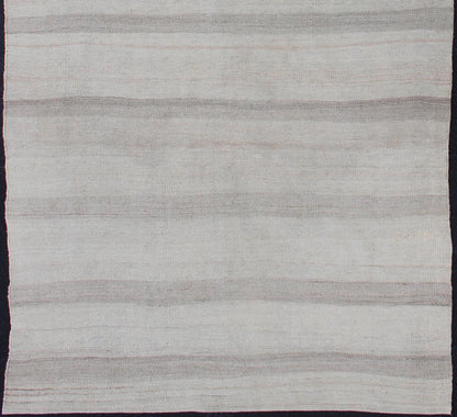 Vintage Turkish Kilim Runner with Stripes in Light Taupe and Gray Tones Vintage Turkish Kilim Runner with Stripes in Light Taupe and Gray Tones. Stripe design Kilim in cream and gray, Keivan Woven Arts / rug EN - 111, country of origin / type: Tur... - Keivan Woven ArtsEN - 111 - 12717Rug