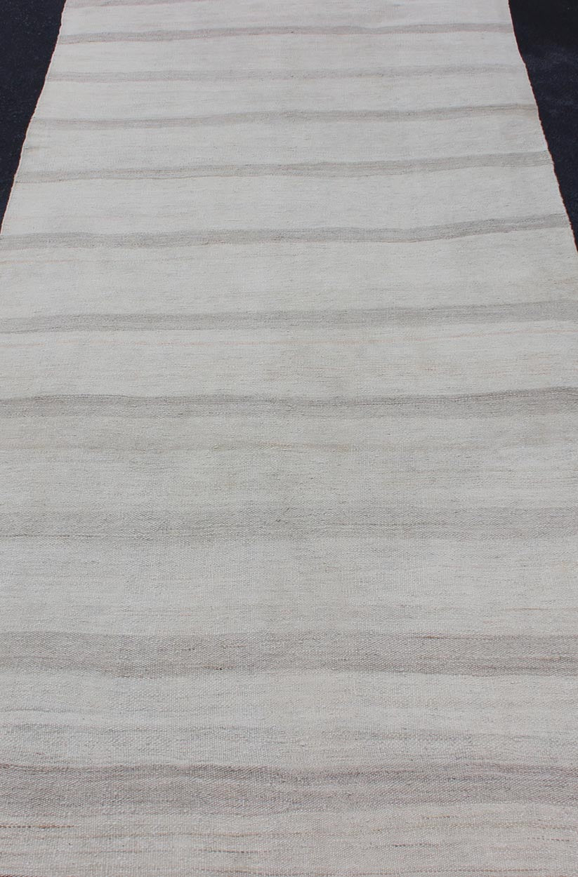 Vintage Turkish Kilim Runner with Stripes in Light Taupe and Gray Tones Vintage Turkish Kilim Runner with Stripes in Light Taupe and Gray Tones. Stripe design Kilim in cream and gray, Keivan Woven Arts / rug EN - 111, country of origin / type: Tur... - Keivan Woven ArtsEN - 111 - 12717Rug