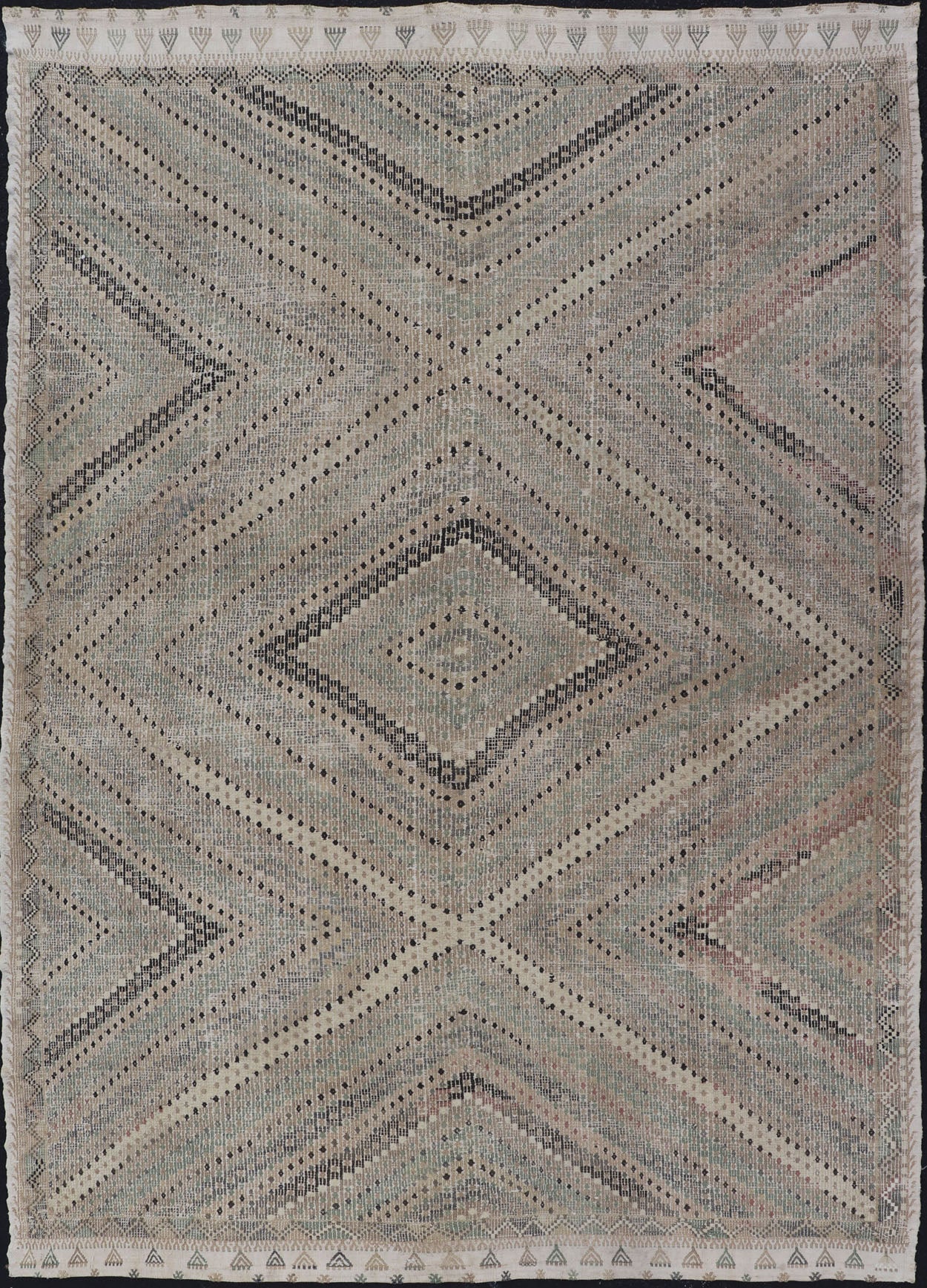 Vintage Turkish Embroidered Flat - Weave Rug with Geometric Design. Keivan Woven Arts - Geometric design vintage Kilim gallery rug from Turkey rug EN - 111006, country of origin / type: Turkey / Kilim, circa 1950. Measures: 7'4 x 10'6 Featuring a bea... - Keivan Woven ArtsEN - 111006 - 15340Rug