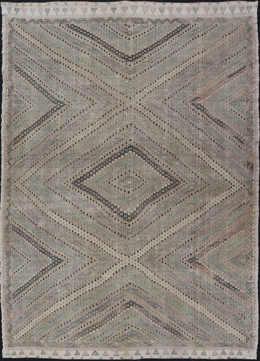 Vintage Turkish Embroidered Flat - Weave Rug with Geometric Design. Keivan Woven Arts - Geometric design vintage Kilim gallery rug from Turkey rug EN - 111006, country of origin / type: Turkey / Kilim, circa 1950. Measures: 7'4 x 10'6 Featuring a bea... - Keivan Woven ArtsEN - 111006 - 15340Rug