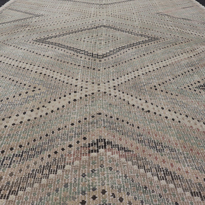 Vintage Turkish Embroidered Flat - Weave Rug with Geometric Design. Keivan Woven Arts - Geometric design vintage Kilim gallery rug from Turkey rug EN - 111006, country of origin / type: Turkey / Kilim, circa 1950. Measures: 7'4 x 10'6 Featuring a bea... - Keivan Woven ArtsEN - 111006 - 15340Rug
