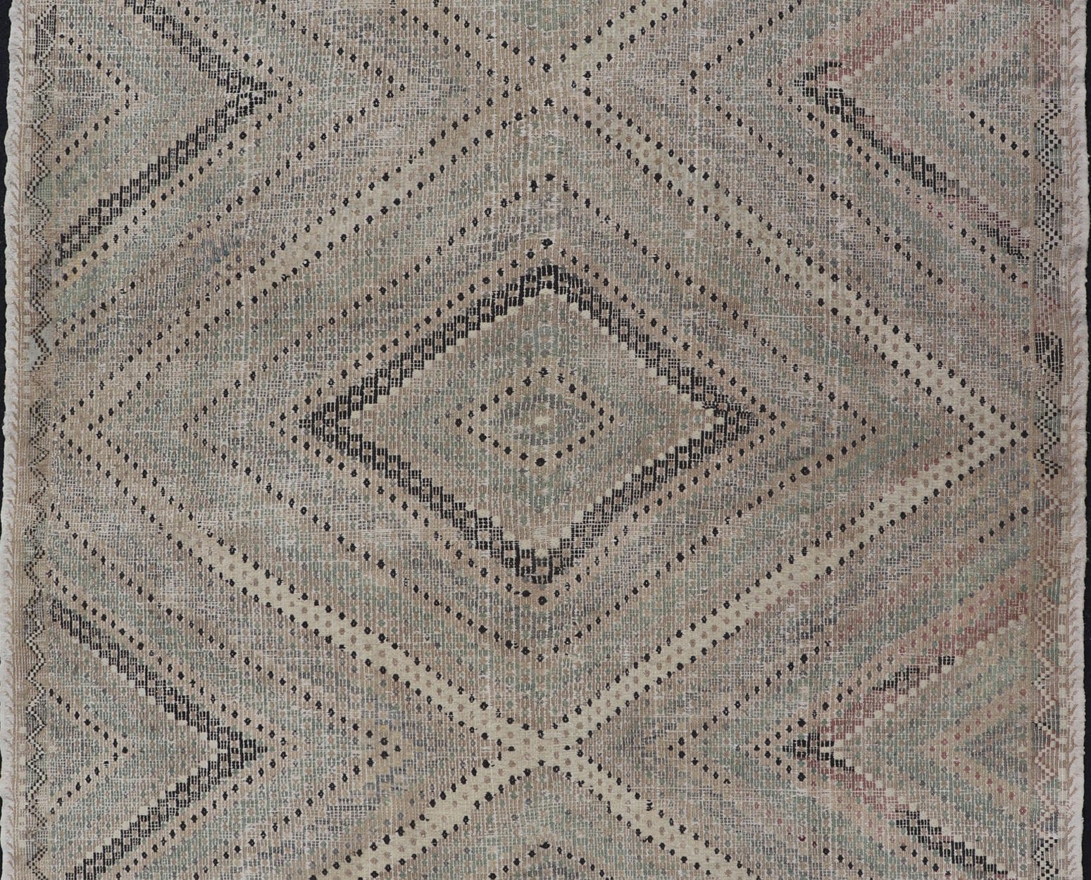 Vintage Turkish Embroidered Flat - Weave Rug with Geometric Design. Keivan Woven Arts - Geometric design vintage Kilim gallery rug from Turkey rug EN - 111006, country of origin / type: Turkey / Kilim, circa 1950. Measures: 7'4 x 10'6 Featuring a bea... - Keivan Woven ArtsEN - 111006 - 15340Rug