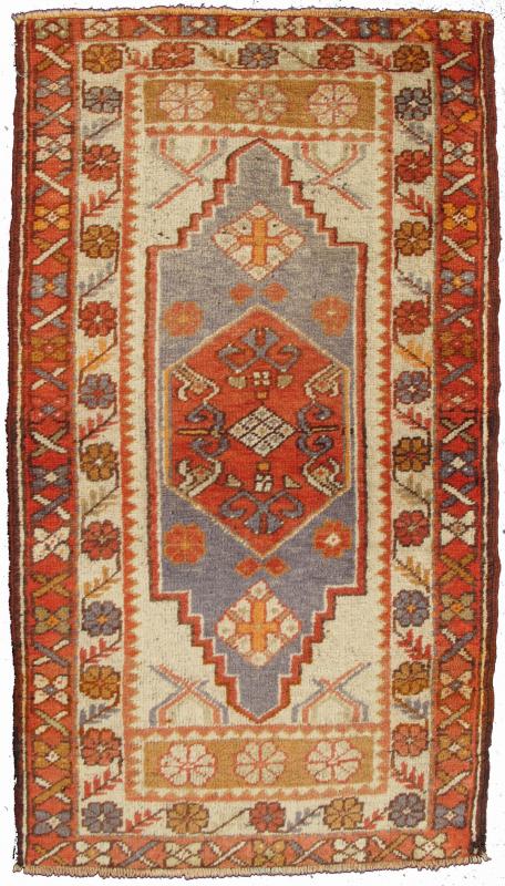 Antique Oushak Turkish Rug From Turkey in Burnt Red, Orange and Muted Grey Blue. Keivan Woven Arts - Medallion design Oushak antique small rug from Turkey in burnt red, soft orange and blue grey, rug EN - 112054, country of origin / type: Turkey / Ou... - Keivan Woven ArtsEN - 112054 - 2705Rug