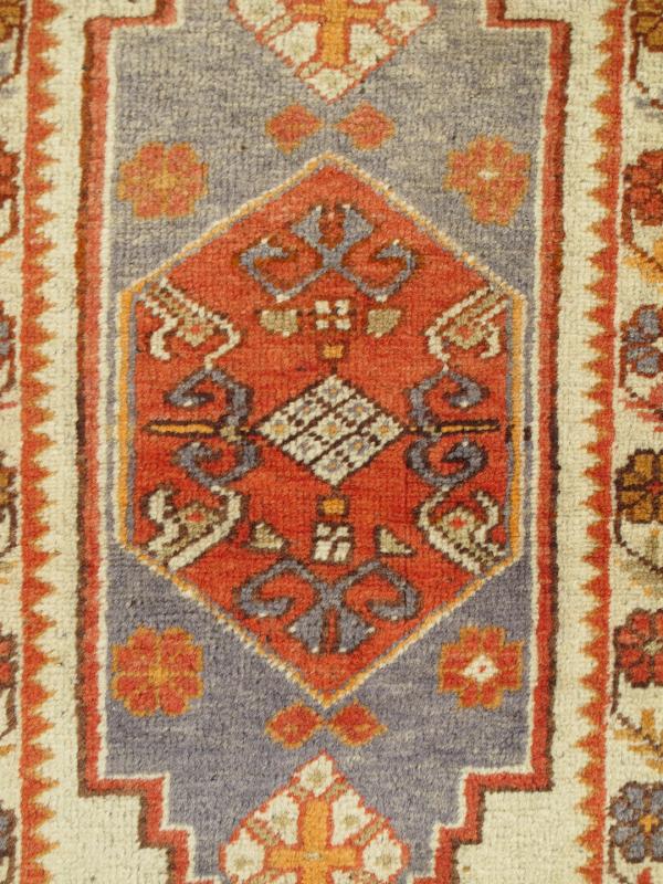 Antique Oushak Turkish Rug From Turkey in Burnt Red, Orange and Muted Grey Blue. Keivan Woven Arts - Medallion design Oushak antique small rug from Turkey in burnt red, soft orange and blue grey, rug EN - 112054, country of origin / type: Turkey / Ou... - Keivan Woven ArtsEN - 112054 - 2705Rug