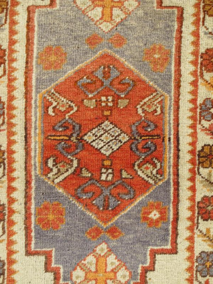 Antique Oushak Turkish Rug From Turkey in Burnt Red, Orange and Muted Grey Blue. Keivan Woven Arts - Medallion design Oushak antique small rug from Turkey in burnt red, soft orange and blue grey, rug EN - 112054, country of origin / type: Turkey / Ou... - Keivan Woven ArtsEN - 112054 - 2705Rug