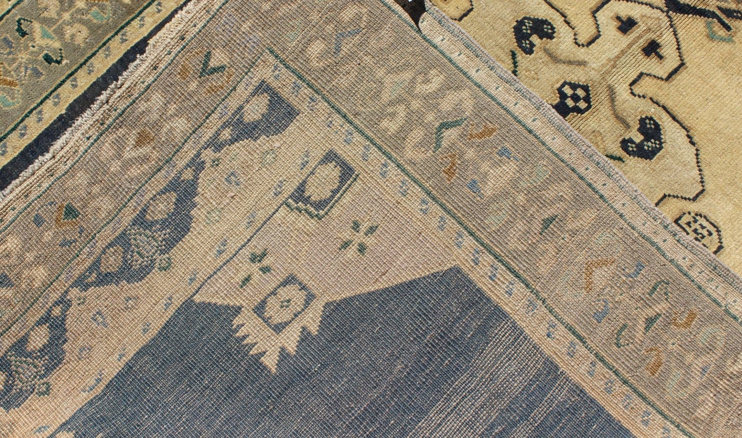 Vintage Turkish Oushak Rug with Stylized Medallion in Midnight Blue and Cream kwarugs Vintage Turkish Oushak rug with stylized medallion in midnight blue and cream, Keivan Woven Arts / rug EN - 112153, country of origin / type: Turkey / Oushak, ci... - Keivan Woven ArtsEN - 112153 - 2806Rug