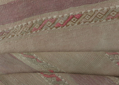 Vintage Hand Woven Turkish Kilim Runner with Stripes Purple, Taupe, and Tan. Keivan Woven Arts / rug EN - 112239, country of origin / type: Turkey / Kilim, circa Mid - 20th Century. Measures: 2'6 x 7'8 - Keivan Woven ArtsEN - 112239 - 15344Rug