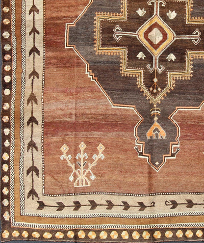 Large Square Vintage Turkish Kars With Geometric Tribal Medallion Design. Keivan Woven Arts / rug EN - 112304, country of origin / type: Turkey / Tribal, circa mid - 20th century. Square size rug. Measures: 10'5 x 11'7. This stunning bold Turkish r... - Keivan Woven ArtsEN - 112304 - 3148Rug