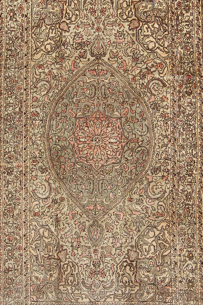 Vintage Turkish Sivas with Floral Central Medallion in Coral and Earthy Tones Measures: 5'6 x 9'11 This Turkish Sivas showcases a floral design utilizing botanical motifs spread through the central medallion, continuing across to the ... - Keivan Woven ArtsEN - 112309 - 3138Rug