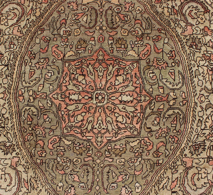 Vintage Turkish Sivas with Floral Central Medallion in Coral and Earthy Tones Measures: 5'6 x 9'11 This Turkish Sivas showcases a floral design utilizing botanical motifs spread through the central medallion, continuing across to the ... - Keivan Woven ArtsEN - 112309 - 3138Rug