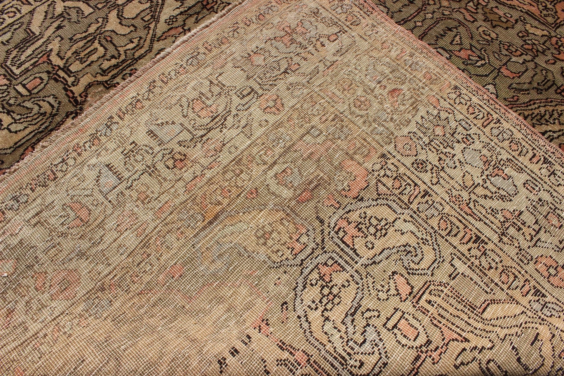 Vintage Turkish Sivas with Floral Central Medallion in Coral and Earthy Tones Measures: 5'6 x 9'11 This Turkish Sivas showcases a floral design utilizing botanical motifs spread through the central medallion, continuing across to the ... - Keivan Woven ArtsEN - 112309 - 3138Rug