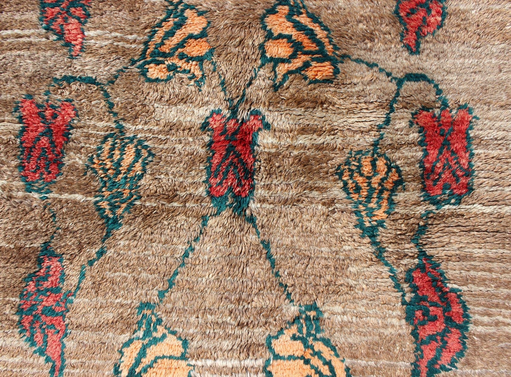 Vintage Tulu rug with Camel Color Field and Flowers Surrounded by Brown Border Measures: 3'8 x 4'7 Made with very fine angora blend wool, this Turkish Tulu has Camel Color Field Surrounded by a Chocolate Border. Keivan Woven Arts rug/EN - 1... - Keivan Woven ArtsEN - 112452 - 4484Rug