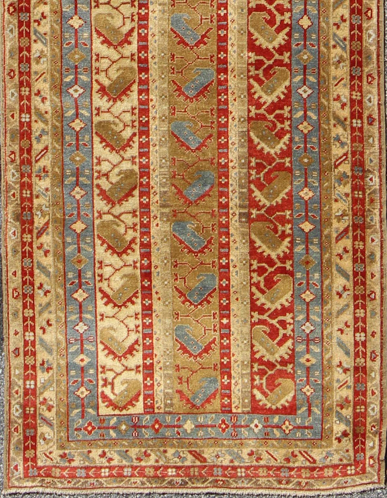 Colorful and unique antique Turkish Oushak runner with Stripes Design, rug en - 112497, country of origin / type: Turkey / Oushak, circa 1920 This antique Turkish gallery runner (circa early 20th century) features a unique blend of colors and an i... - Keivan Woven ArtsEN - 112497 - 3144Rug