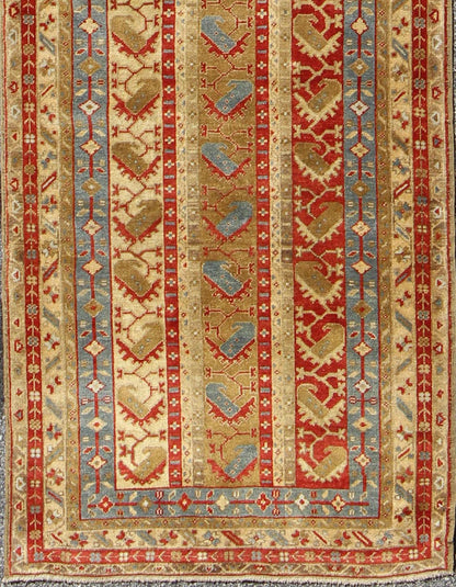 Colorful and unique antique Turkish Oushak runner with Stripes Design, rug en - 112497, country of origin / type: Turkey / Oushak, circa 1920 This antique Turkish gallery runner (circa early 20th century) features a unique blend of colors and an i... - Keivan Woven ArtsEN - 112497 - 3144Rug