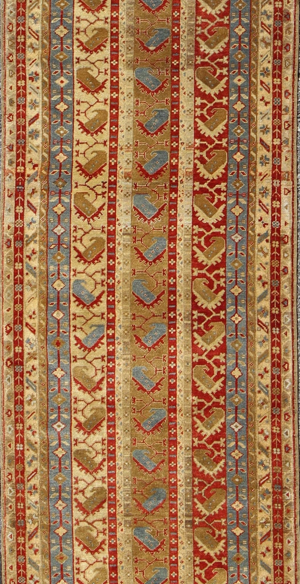 Colorful and unique antique Turkish Oushak runner with Stripes Design, rug en - 112497, country of origin / type: Turkey / Oushak, circa 1920 This antique Turkish gallery runner (circa early 20th century) features a unique blend of colors and an i... - Keivan Woven ArtsEN - 112497 - 3144Rug
