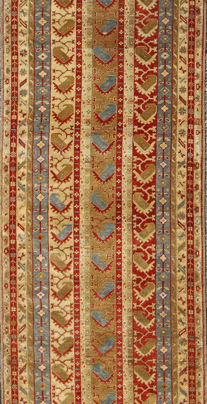 Colorful and unique antique Turkish Oushak runner with Stripes Design, rug en - 112497, country of origin / type: Turkey / Oushak, circa 1920 This antique Turkish gallery runner (circa early 20th century) features a unique blend of colors and an i... - Keivan Woven ArtsEN - 112497 - 3144Rug