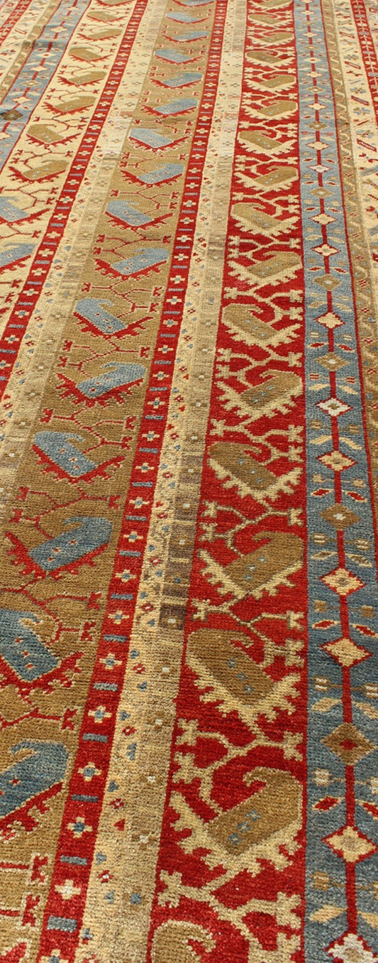 Colorful and unique antique Turkish Oushak runner with Stripes Design, rug en - 112497, country of origin / type: Turkey / Oushak, circa 1920 This antique Turkish gallery runner (circa early 20th century) features a unique blend of colors and an i... - Keivan Woven ArtsEN - 112497 - 3144Rug