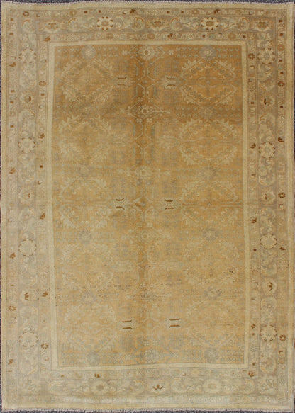 Multi - Medallion vintage Turkish Oushak rug with floral design, rug en - 112724, country of origin type: Turkey Oushak, circa 1940 This Oushak carpet (circa 1930) features an all - over pattern of interconnected, vertically - arranged medallion motifs.... - Keivan Woven ArtsEN - 112724 - 3453Rug