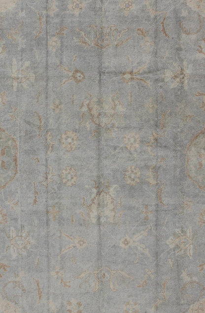 Large Turkish Oushak rug with all - over vining floral design in grey and cream, rug en - 112736, country of origin / type: Turkey / Oushak. Measures: 10'10 x 14'6. The design of this beautiful vintage Oushak rug, Turkey is enhanced by its l... - Keivan Woven ArtsEN - 112736 - 2816Rug