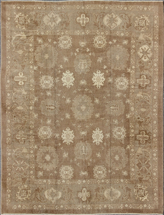 Large Vintage Turkish Rug in Light Brown Field, Taupe, Ivory and Earth Tones, Keivan Woven Arts - Vintage Turkish rug with neutral and earth tones and color palette in a large scale all - over design, rug en - 112805, country of origin / type: Turkey / O... - Keivan Woven ArtsEN - 112805 - 12972