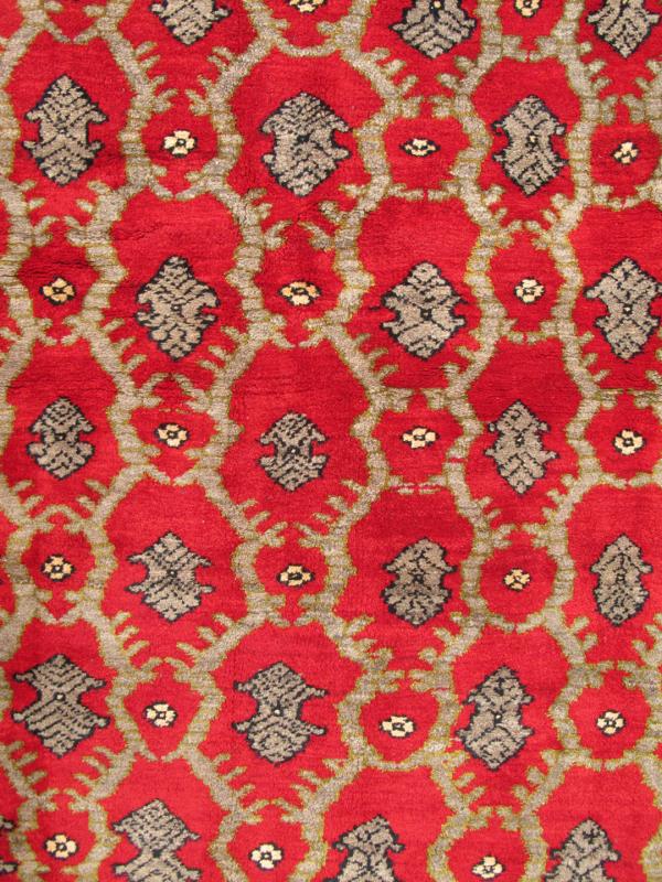 Vintage Turkish Tulu rug with a modern design in red background in excellent condition. All - over interconnected design vintage Turkish Tulu, Keivan Woven Arts/ rug/ EN - 112831, country of origin / type: Turkey / Oushak, circa 1950. Vintage Tulu, vintage... - Keivan Woven ArtsEN - 112831 - 2728Rug